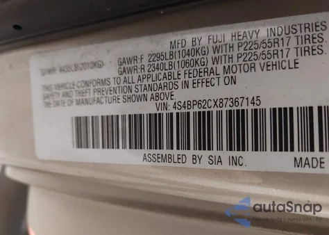 2008 Subaru Outback 2.5I Limited/2.5I Limited L.l. Bean Edition из США, поврежденный, VIN 4S4BP62CX87367145